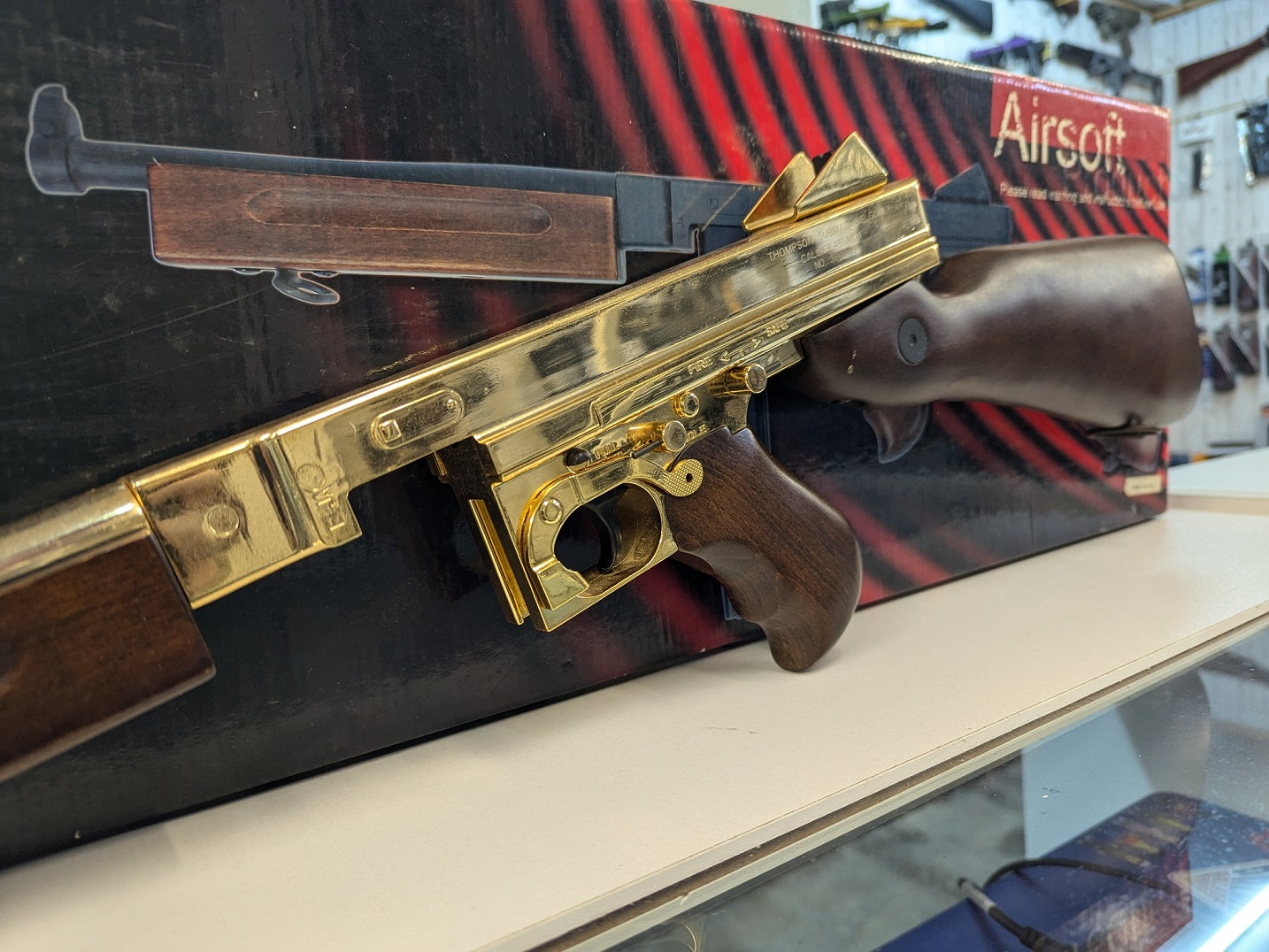 Second Hand Airsoft King Arms Thompson 23K Gold Plated 6mm RIF AEG Airsoft Rifle